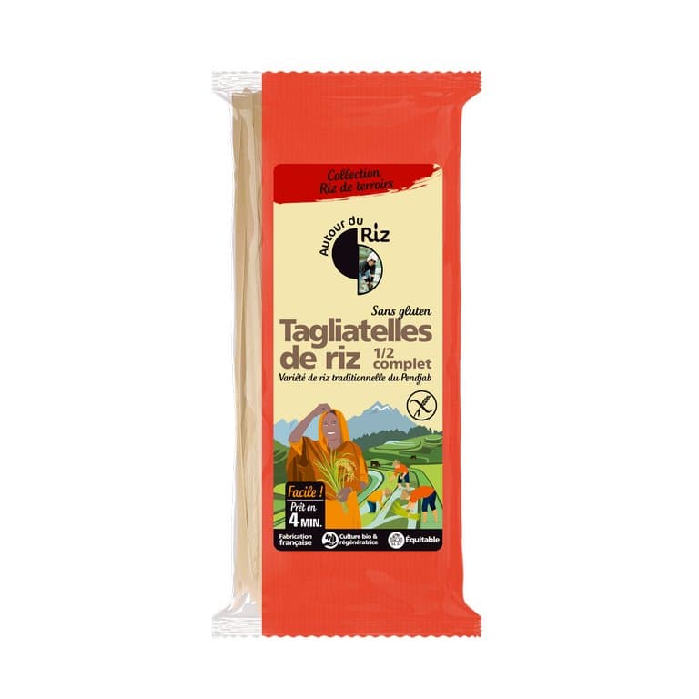 Tagliatelles de riz 1/2 complet fabriquées en France & équitables, Autour du Riz, 400 g*