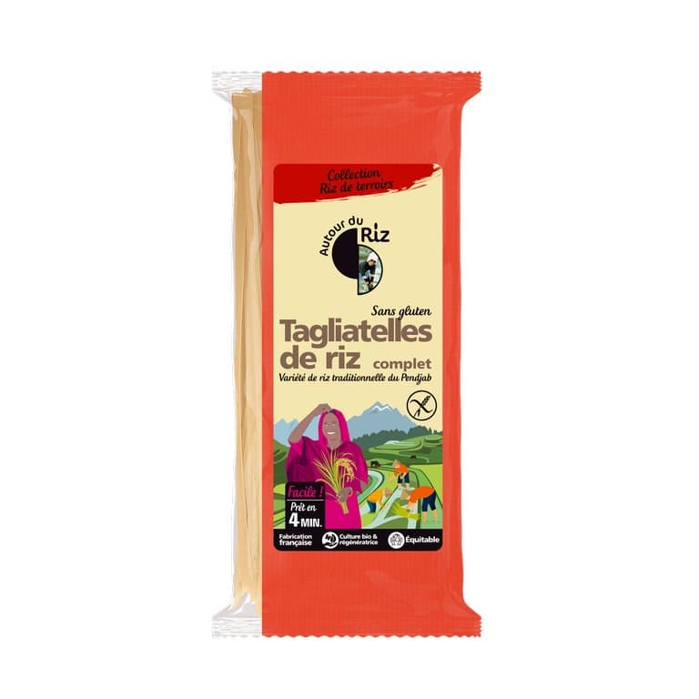 Tagliatelles de riz complet fabriquées en France & équitables, Autour du Riz, 400 g*