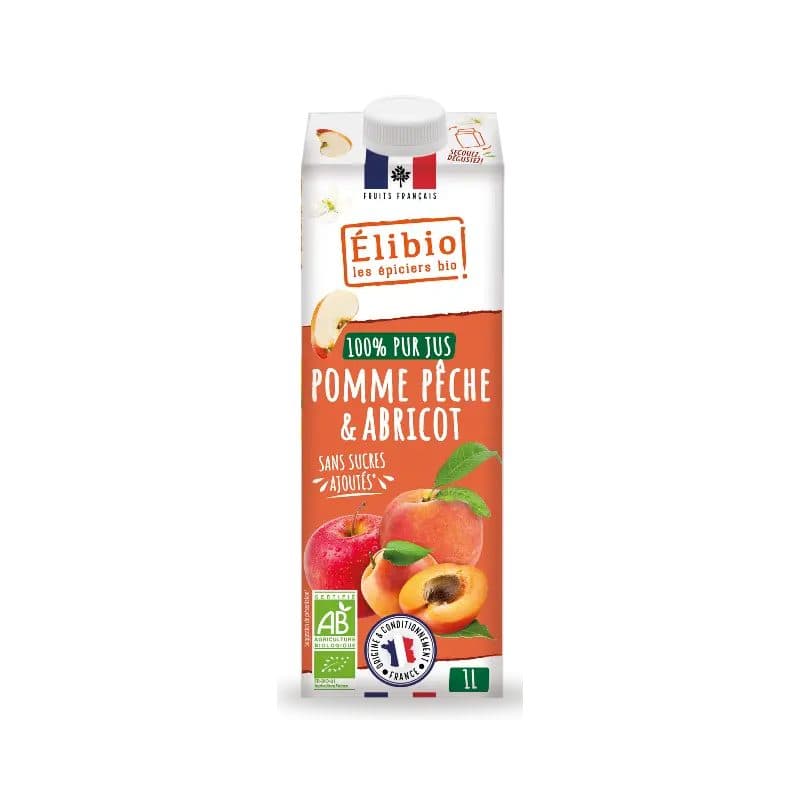 Jus De Pomme Pêche Abricot Sans Sucre Ajouté 1, Elibio, 1l*