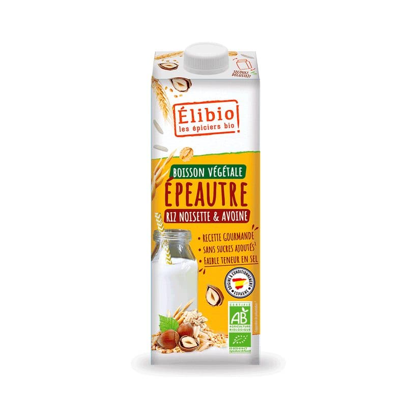 Boisson Épeautre, Riz, Noisette Et Avoine Sans Sucres Ajoutés, Elibio, 1l