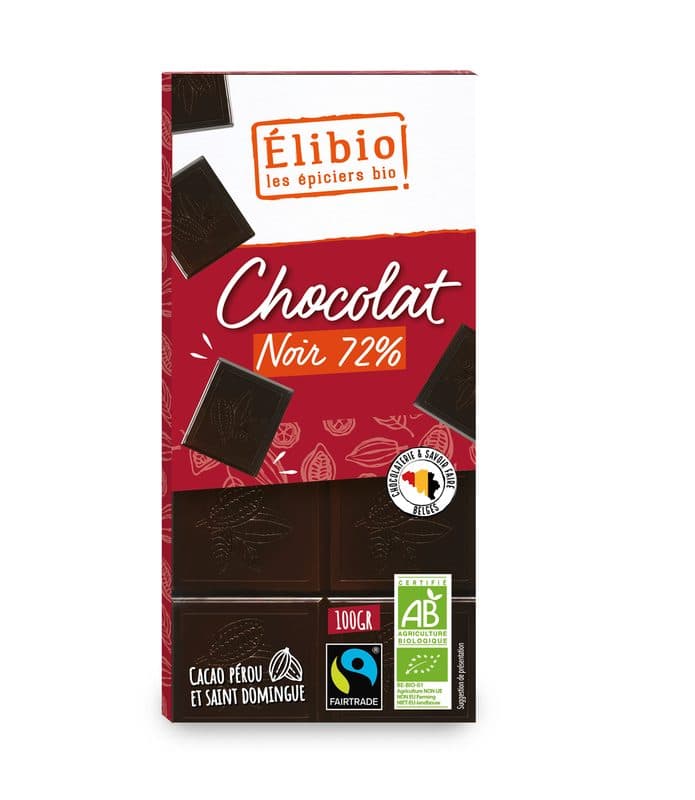 Chocolat Noir 72%, Elibio, 100 g