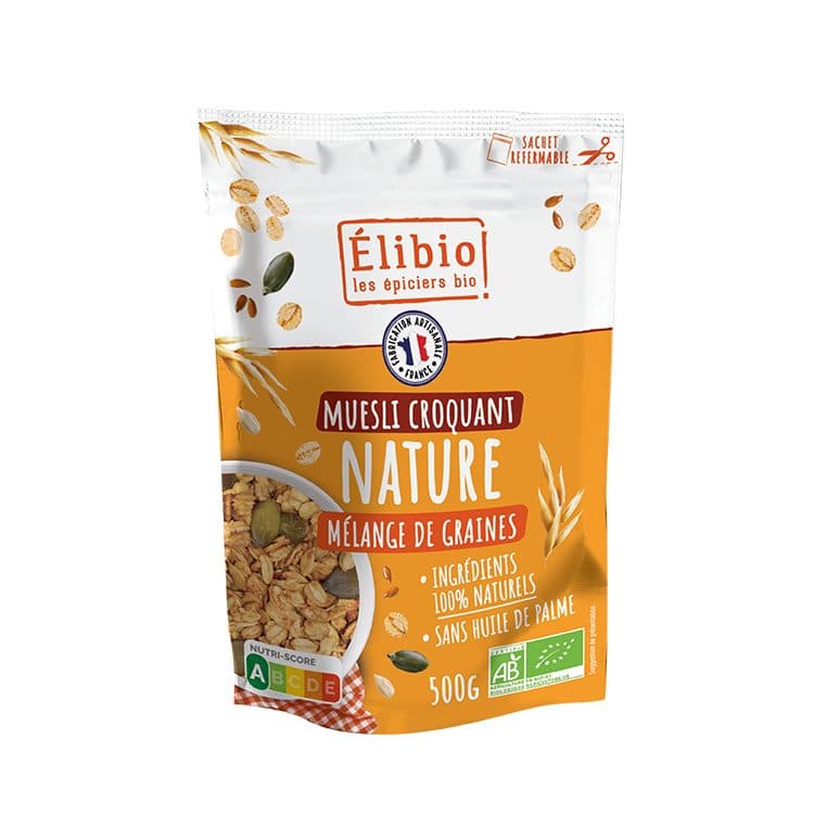 Muesli Croquant Chocolat, Elibio, 500 g