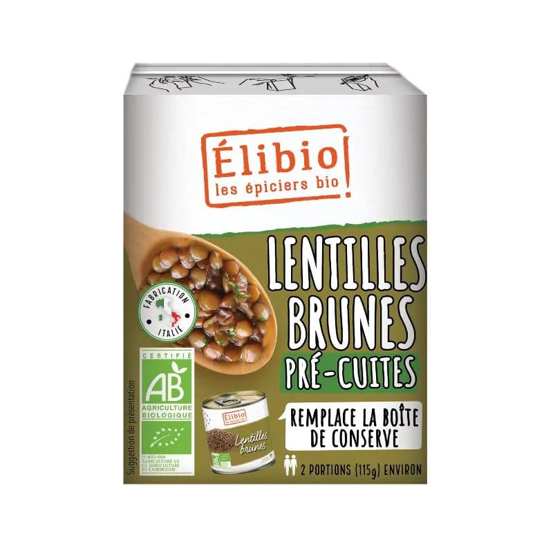 Lentilles Brunes Pré-Cuites, Elibio, 230 g*