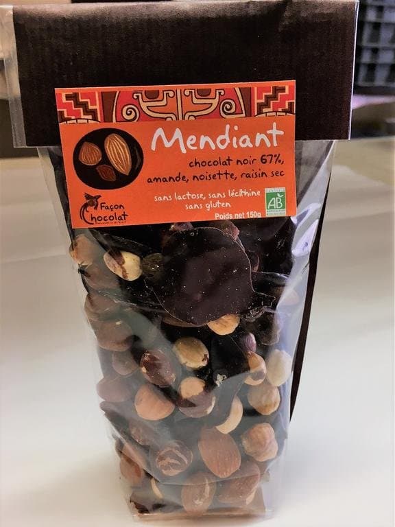 Mendiant dunkel (Mandeln, Haselnüsse, Rosinen), Façon Chocolat