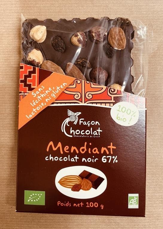 Tafel Mendiant (Mandeln, Rosinen und Haselnüsse), Façon Chocolat