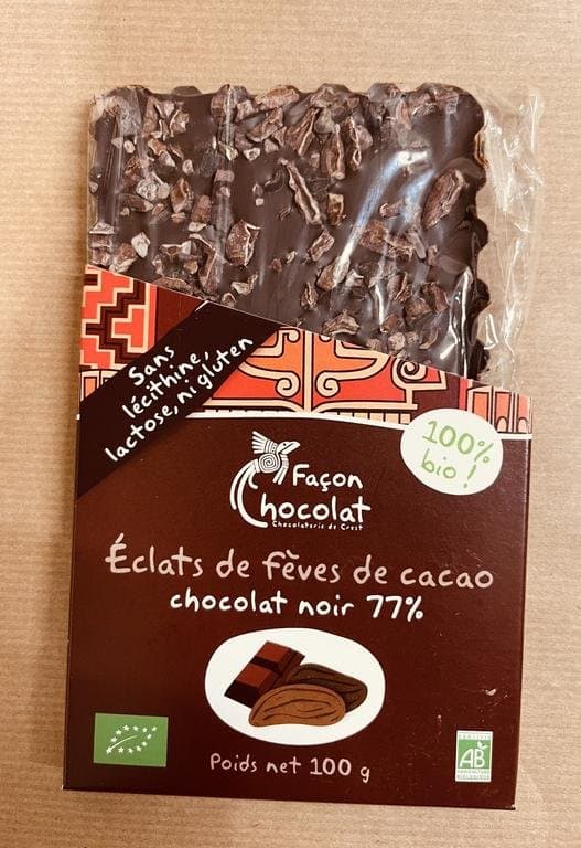 Tablette (77%) aux éclats de fèves de cacao, Façon Chocolat, 80 g
