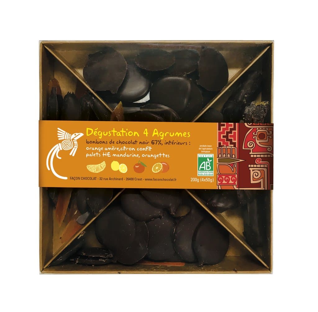 Degustation 4 Zitrusfrüchte (Orange, Zitrone, Orangette, Mandarine), Façon Chocolat, 200 g