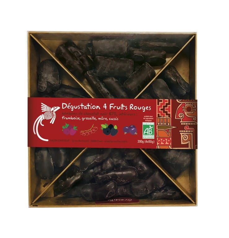 Degustation 4 Rote Früchte (Himbeere, Cassis, Brombeere, Heidelbeere), Façon Chocolat, 200 g