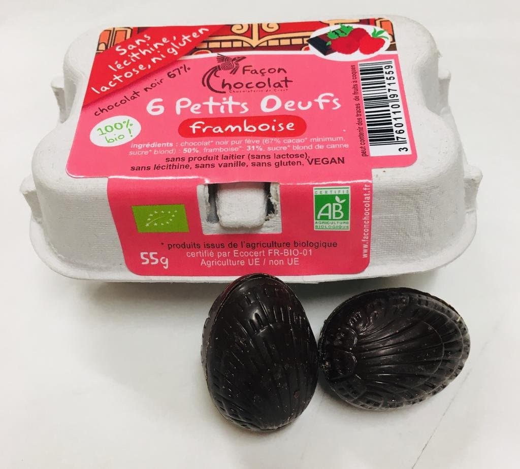 Kleine Himbeer-Eier, Schachtel mit 6, Façon Chocolat
