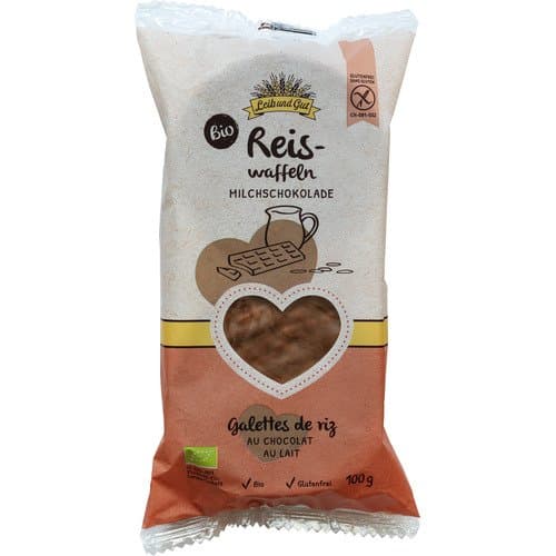 Galettes de riz avec enrobage de chocolat au lait bio, Leib und Gut, 100 g*