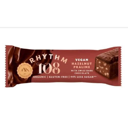 Barre Pralinée Suisse Vegan Aux Noisettes Et Chocolat Noir, Rhythm 108, 33 g