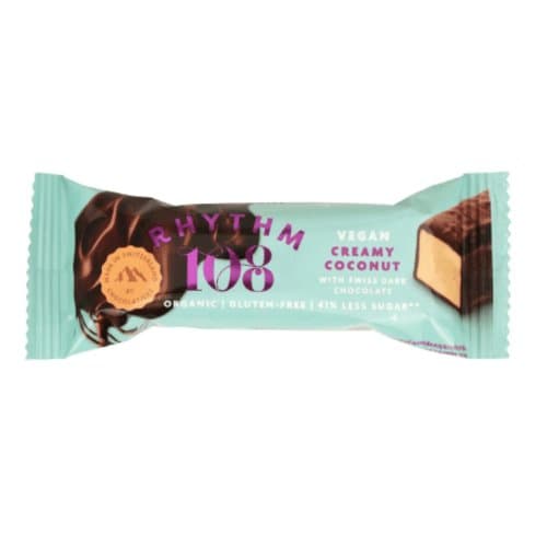 Swiss vegan creamy coconut bar with dark chocolate, Rhythm 108, 33 g