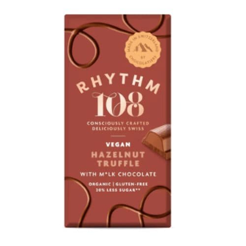 Barre Suisse Vegan Truffée Aux Noisettes Avec Chocolat M'lk, Rhythm 108, 100 g