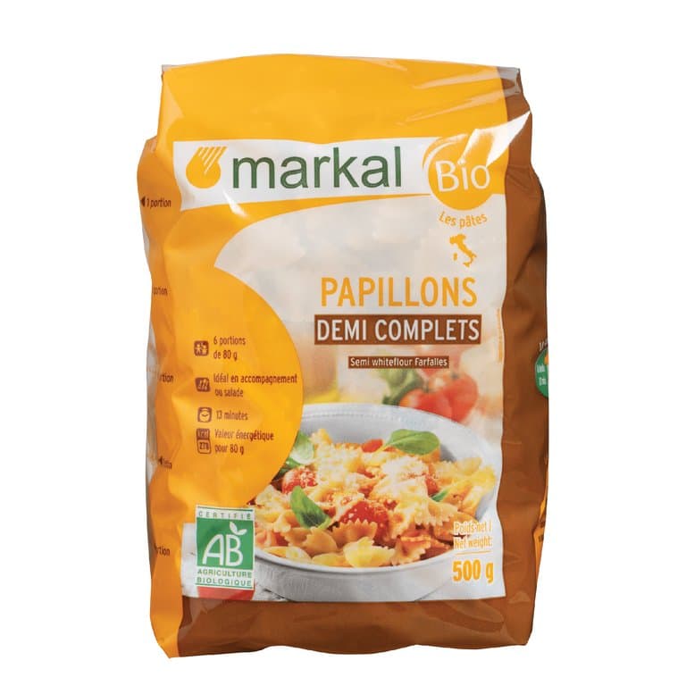 Pâtes papillons 1/2 complet, Markal, 500 g*