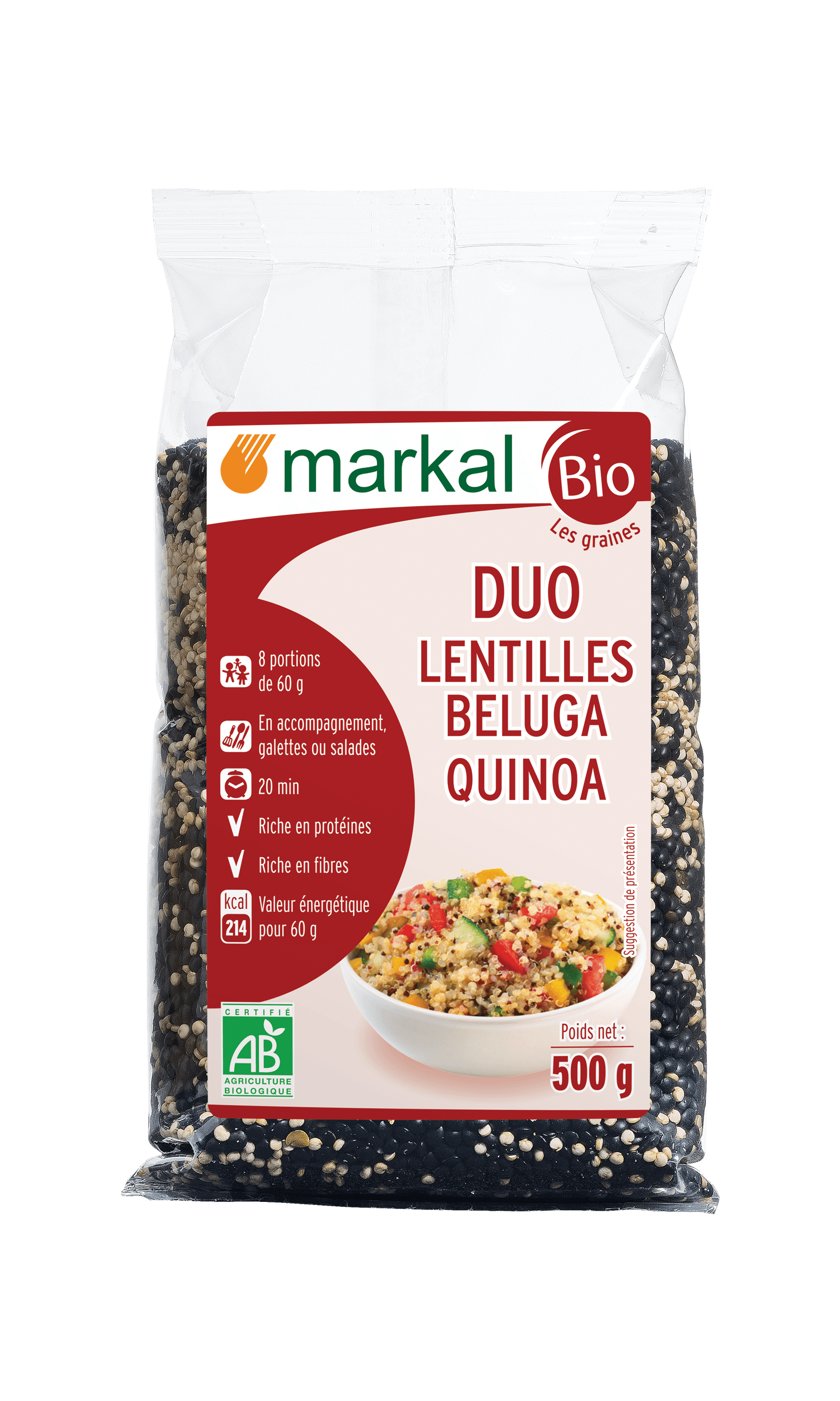 Duo Beluga-Linsen Weisser Quinoa, Markal, 500 g