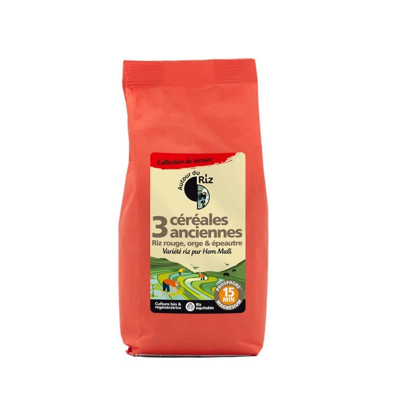Mélange 3 céréales anciennes (riz, riz rouge, épeautre, orge) cuisson 15', Autour du Riz, 500 g
