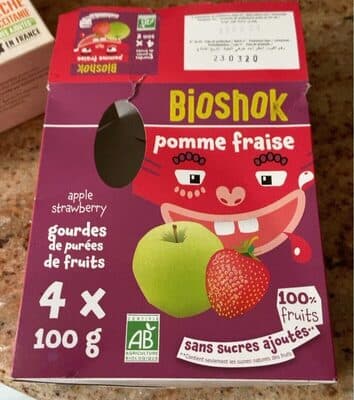 Gourde Pomme Fraise, Bioshok, 4×100 g*