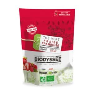 Thé Vert Fraise Framboise, Biodyssée, 80 g*
