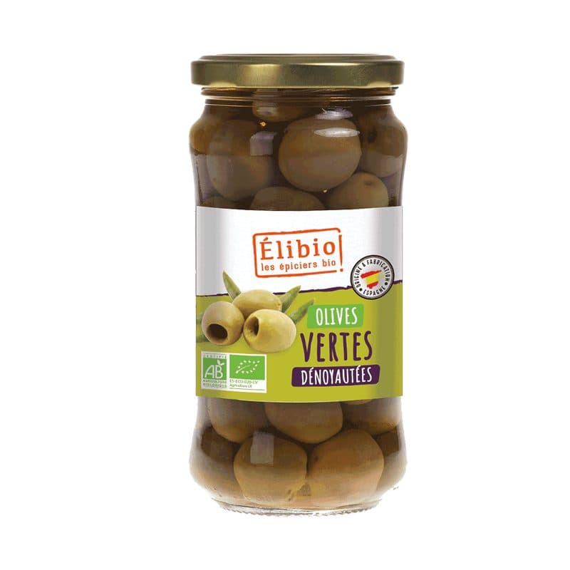 Olives Vertes Dénoyautées, Elibio, 170 g*