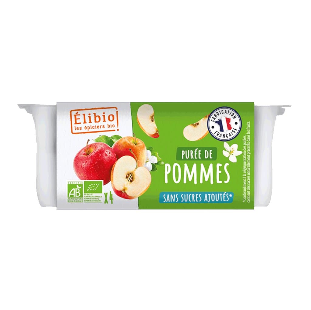 Purée de pomme en coupelle, Elibio, 4×95 g*