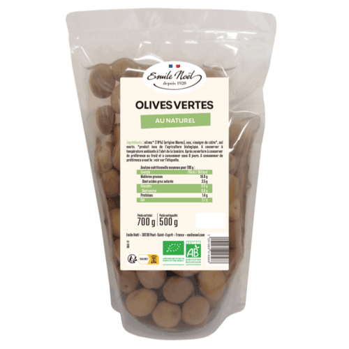 Olives Vertes Au Naturel BIO, Emile Noël, 500 g*