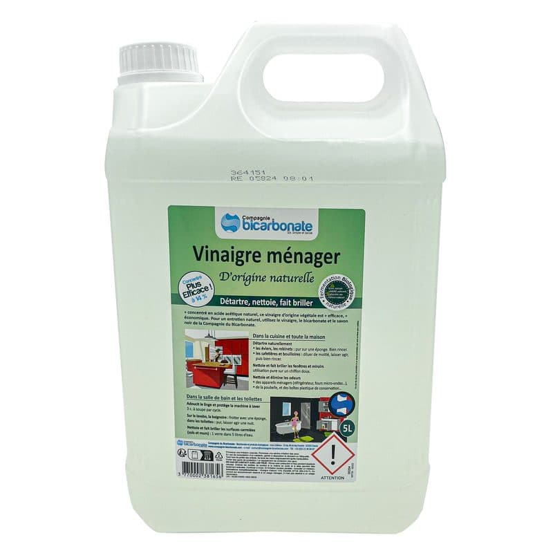 Vinaigre Ménager Naturel Concentré À 14 ° Neutre, Compagnie Du Bicarbonate, 5l