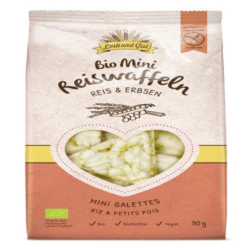 Mini galettes de riz & pois bio, Leib und Gut, 90 g*