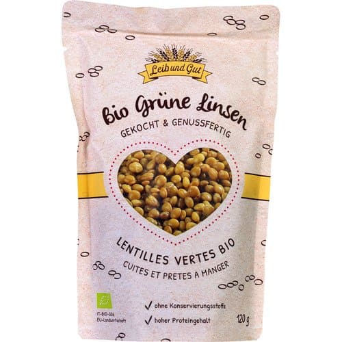 Lentilles vertes cuites bio, Leib und Gut, 120 g*