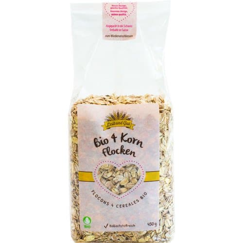 Flocons 4 céréales gros bio (label Knospe) import, Leib und Gut, 450 g*
