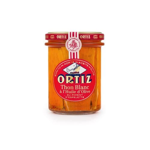 Thon blanc germon à l'huile d'olive au piment d'Espelette — bocal verre, Ortiz, 220 g