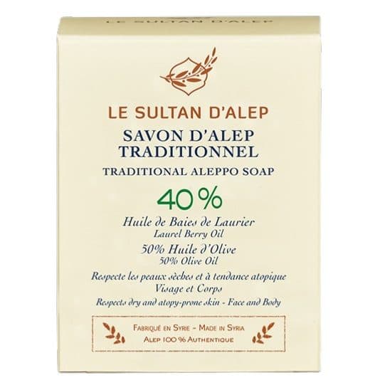 Savon D’alep Traditionnel 40% D’huile De Baies De Laurier Et 50% D’huile D’olive, Le Sultan D’alep, 200 g*