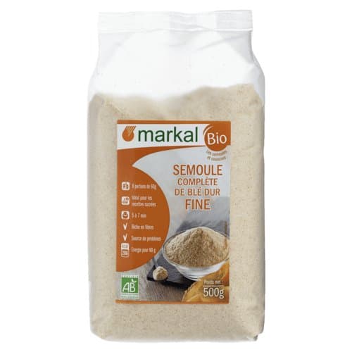 Semoule de blé dur complet fine, Markal, 500 g*