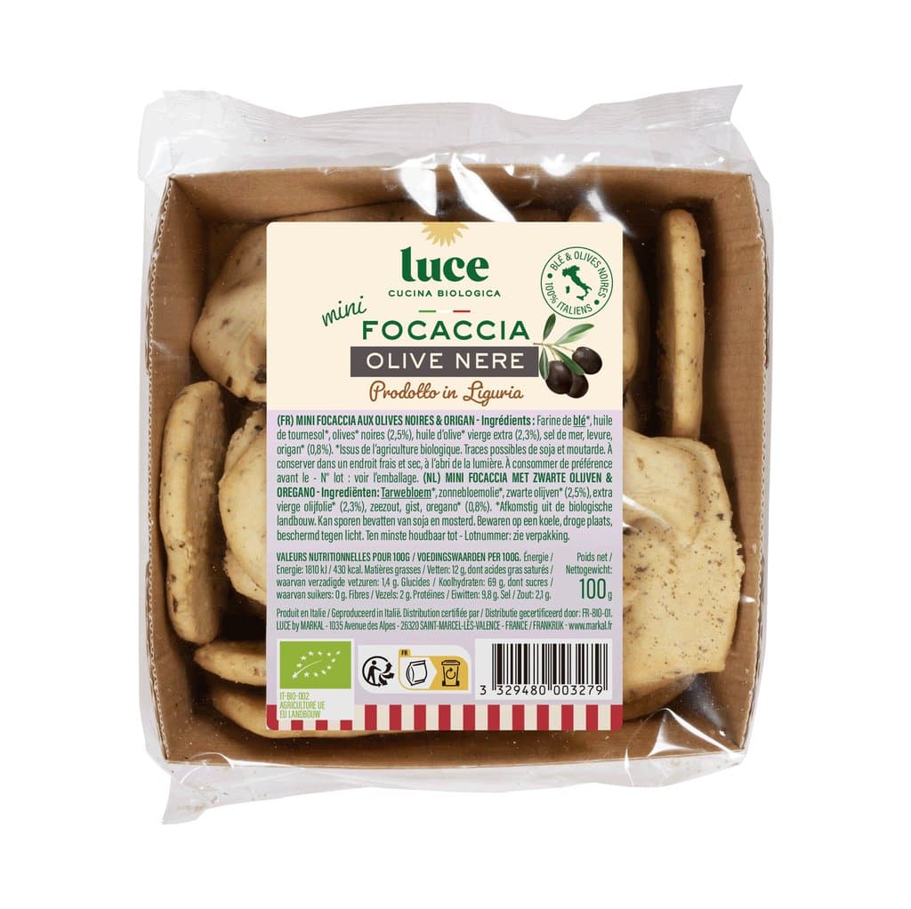 Mini focaccia olive noire, Luce, 100 g*
